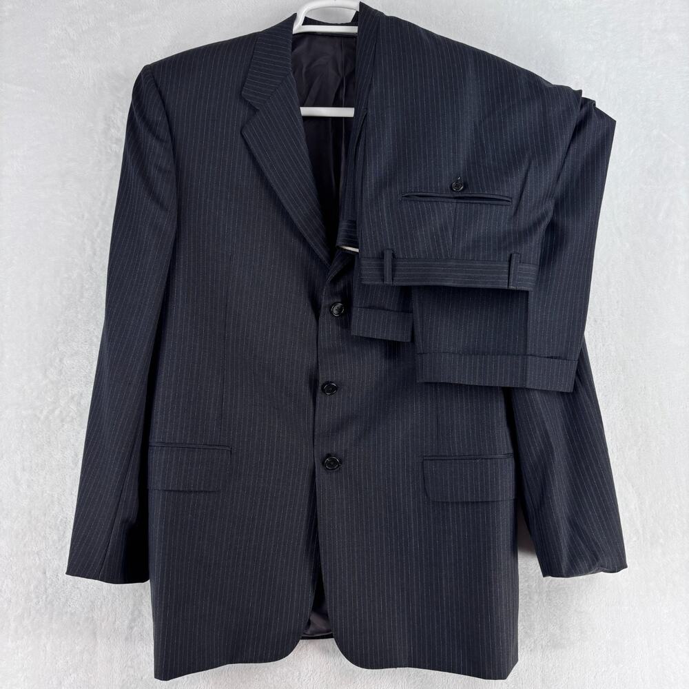 Hickey Freeman Suit Mens 42R Charcoal Gray Pinstripe 3 Button Pants 37x29.5